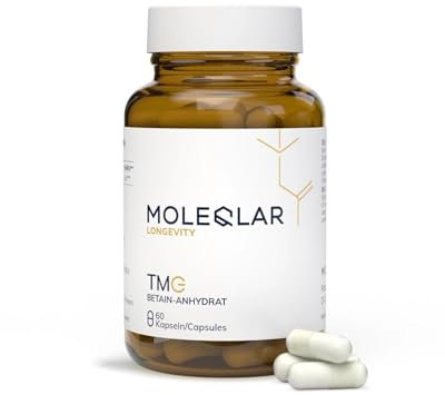 MoleQlar TMG Betain Kapseln - 60 vegane Premium TMG-Kapseln - 500mg wasserfreies Betain (Trimethylglycin) pro Kapsel - hochrein - Betain anhydrous - Made in Europe