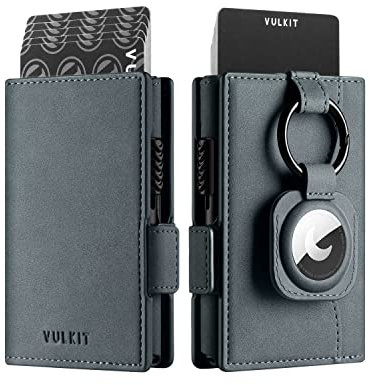 VULKIT Porte-Cartes pour Homme avec Porte-étiquette Airtag, Porte-Cartes en Métal avec Blocage RFID, Fermeture Magnétique avec Compartiment pour Billets de Banque