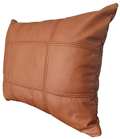 Kissen aus glattem und weichem Echtleder in Cognac Farbe Echt Leder Kissen Dekokissen Echtleder Rückenkissen Rindsleder Sofa Couch Leder Zierkissen Lederkissen Modell 18EL Leder Venice (50 x 50 cm)