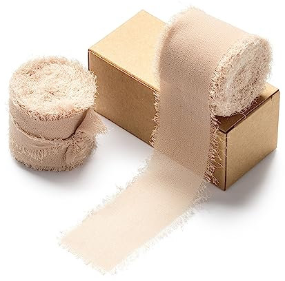 AOKSUNOVA Schleifenband Taupe 3,8cm Geschenkband Hochzeit Breit Chiffonband Fransenband Stoffband