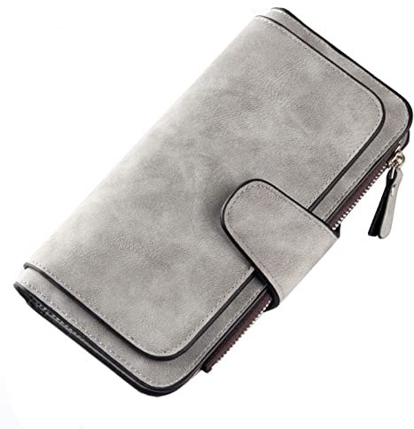 wojonifuiliy01 Mode Frauen Brieftasche Kupplung Kartenhalter Geldbörse Dame Lange Handtasche Multi Card Buckle Wallet Planzeiger Mit (Grey, One Size)