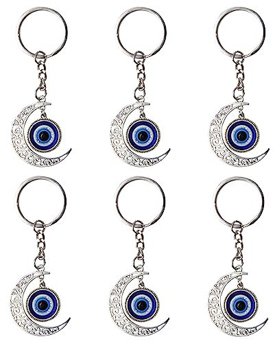 Keboyoe 6 Stück Blue Evil Eye Schlüsselanhänger Blaue Augen Schlüsselanhänger Lucky Eye Schlüsselbund für Schmuckzubehör für Mann Frau Geldbörse Handtasche Tasche Dekorationen