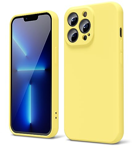 oakxco Designed for iPhone 13 Pro Phone Case Liquid Silicone Bumper Grip, Cute Thin Slim Soft Rubber TPU Plain Smooth Gel Cover for Women Girl Aesthetic, Matte Solid Protective & Shockproof, Yellow