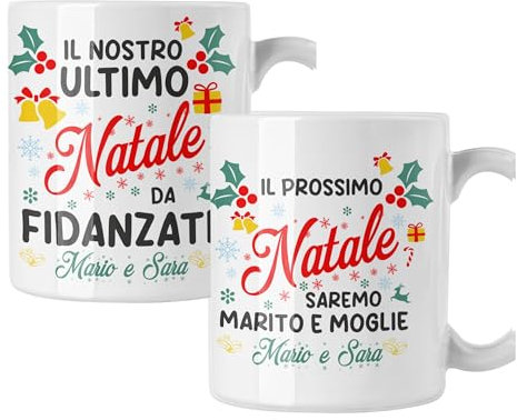 Coppia di tazze Natale Tazza Natalizia PERSONALIZZABILE con nome Il nostro ultimo Natale da Fidanzati Christmas Mug 11 Oz Idea Regalo