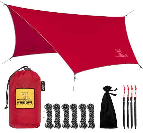 Wise Owl Outfitters Hammock Rain Fly – Waterproof Camping Tarp Cover with Tent Stakes & Carry Bag, Ultralight Shelter for Backpacking & Outdoor Shade