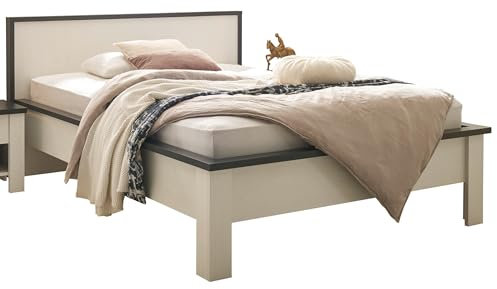 Bett 140 x 200 cm in weiß Pinie und anthrazit/schwarz Einzelbett Schlafzimmerbett Jugendbett Kinderbett Landhaus/Industrial Design Stove (Bett 140cm)