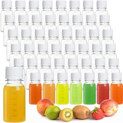ZENFUN Lot de 48 Petites Bouteilles à Liqueur de 60 ml Avec Couvercles, Shots au Gingembre, Mini Bouteilles en Plastique Transparent