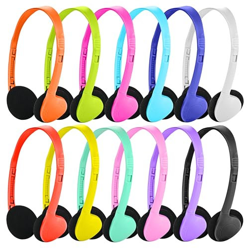 Cuffie per bambini, confezione da 12 pezzi, multicolore, set di cuffie per studenti, scuola, aule, ragazzi, ragazze, bambini, ragazzi e adulti (12 colori)