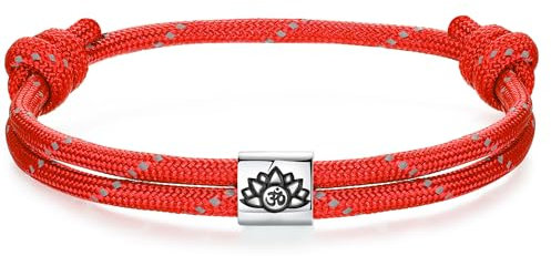 J.Endéar Nautisches Armband für Herren, Om Lotus Blume Armband Silber 925, Paracord Surf Armband Rot für Jungen, Yoga Meditation Schmuck für Damen