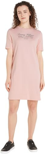 Tommy Hilfiger Donna Abito a T-Shirt Script Graphic Dress Maniche Corte, Rosa (Delicate Pink), M