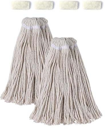 Eyliden String Mop Heads Replacement with 4 Scouring Pads, Non-Touch Reusable Mop Replace Heads for Floor Cleaning, Scratch-Free Machine Washable Cotton Mop Refills for Multi-Surface, 2 Pack