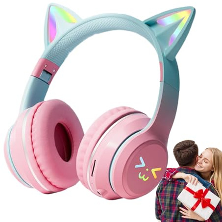 IAZE Cat Ear Wireless Headphones, Gamer Cat Ear Headphones | Wireless Headphones for with Cat Ears for Gaming - Cat Ear Headphones with Microphone for Girlfriend, Boyfriend,