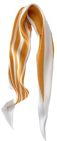 GIMIRO Satin Schal 120cm x 36cm Rhombus Bunte Schals Floral Band Mode Zubehör für Hüte, Blazer, Blusen, Kleider, Röcke, Taillenbänder, Krawatten (Yellow/White Stripes)