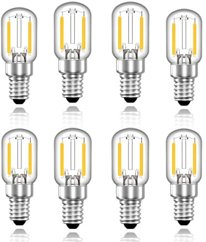 Wenscha glühbirne E14 LED warmweiss T22 Kerzenlampe 2W 2700K salzlampe kühlschrank birne – Klarglas Filamentoptik für Kronleuchter, Vitrinen & Bar-Deko Retro-Design nicht dimmbar(Packung mit 8 Stück)