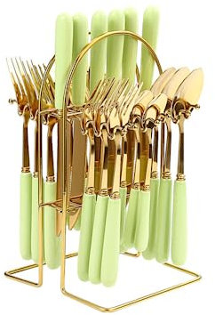 Ensemble de couverts, ensemble de couverts en acier inoxydable, plastique transparent, cuillère, couteau et fourchette, 24 pièces, manche en céramique