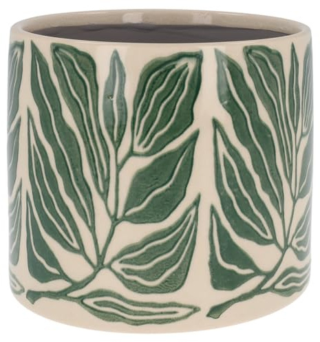 Shudehill Giftware Tropic Petal Leaf Floral Garden Design Planter Pot - Blue or Green With Neutral Background (Leaf, Green)