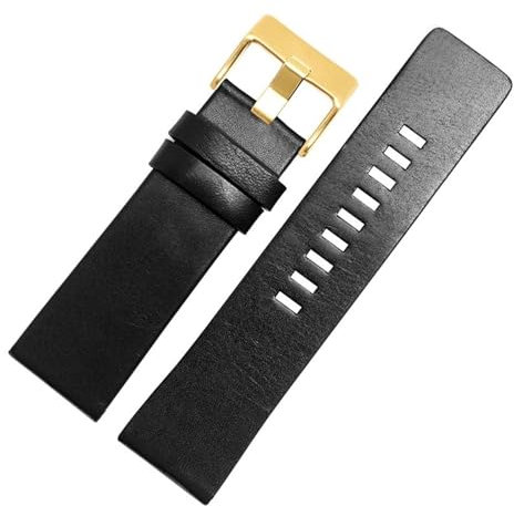 DKWOIS Kompatibel mit Diesel Leder Uhrenarmband DZ7332 DZ7314 DZ7311 DZ7332 Herren Armbanduhr Band Armband Zubehör 26MM 28MM 30MM 32M(Black gold buckle,22mm)