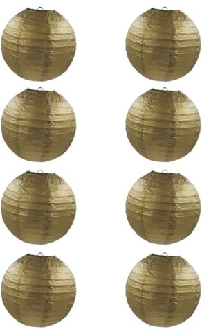 FANSU Papierlaterne Deko, Papierlaternen Set Papier Laterne Rund 8 Stück Hängende Papierlaternen Papier Laternen Feier Lampion Partydekorationen für Dekorative (8 Zoll (20 cm),Gold)