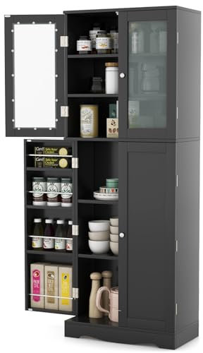 GOPLUS - Mueble de almacenamiento para cocina, 4 puertas y 14 estantes de almacenamiento, aparador comedor con gran espacio de almacenamiento, 60 x 31,5 x 161,5 cm, color negro