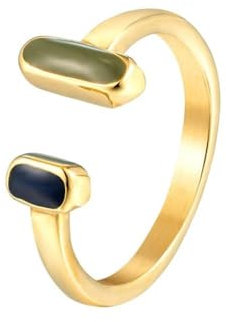 Ringe Frauen,Kristallringe Zum Öffnen, Blauer Sand und Grüner Aventurin-Stein, Rechteck, Geometrisch, Verstellbarer Ring, Vintage-Fingerring für Damen, 14 Karat Gold, Titanstahl, Statement-Ring,