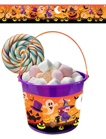 FIESTAS GUIRCA | Halloween Süßigkeiten Eimer (20x14,5 cm) - Trick or Treat Eimer und Deko für Halloweenpartys - Ideal für Kinder und Erwachsene - Bunt