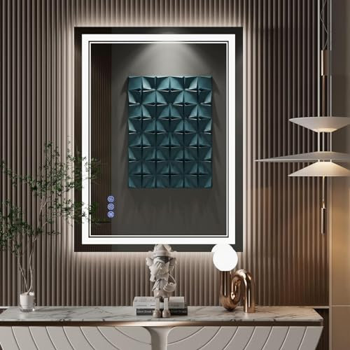 baklon Badspiegel mit Beleuchtung 80x60cm, Badezimmerspiegel Wandspiegel und Touch-Schalter, IP65-Led-Spiegel-Bad mit Speicherfunktion, 3 Farbtemperatur,Horizontal/Vertikal, HD Hartglas