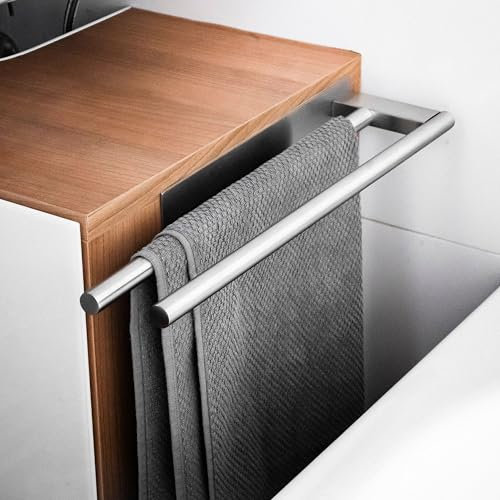 ELMOWO - Premium Edelstahl Handtuchhalter ohne Bohren selbstklebend inkl. Spezialkleber (extrem sicherer Halt) - Handtuchstange doppelt für das Bad, Küche - Handtuchhalterung für 2 Handtücher (silber)
