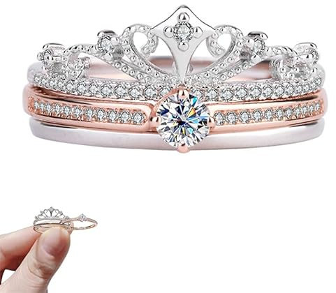 PNZLZIA Castle Firework Crown Ring, S925 Silber Moissanit 2-in-1 stapelbarer Kronenring, S925 Silber gestapelter Moissanit Castle Fireworks Crown Ring (Silver,10)