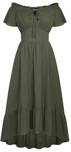 SCARLET DARKNESS Women Victorian Cottagecore Dress Elegant Short Sleeve Fairycore High Low Dress Grey Green S
