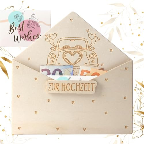 Geldgeschenk Hochzeit Holz Briefumschlag mit Grußkarte Hochzeits Geldgeschenke Verpackung Geldumschlag Gutscheinverpackung für Gutschein Geld Hochzeitsgeschenk zum Frauen Männer Wedding Geschenk