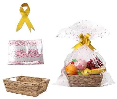 Empty Gift Basket Hamper Kit Made Gift Baskets Hand Woven Storage Baskets Natural Hyacinth Custom Holiday Gifts For Christmas Gifts Birthdays Easter Bag (Gold color)