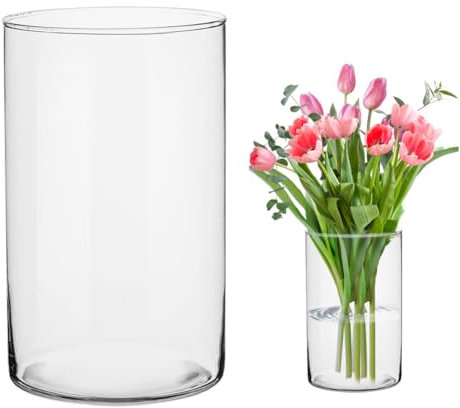 Yuraigm Jarrón de cristal transparente, 30 cm, jarrón de flores alto, jarrón de cristal transparente, redondo de cristal, jarrón de suelo, grande, decorativo, florero cilíndrico, para hierba de Pampas