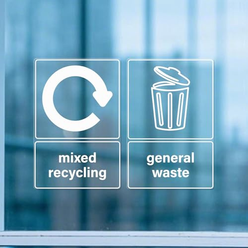 YIKIADA Mixed Recycling Bin Stickers 100 × 150 mm General Waste | Vinyl, Removable, Waterproof, Self Adhesive, Window Decal for Home Office Outdoor Indoor
