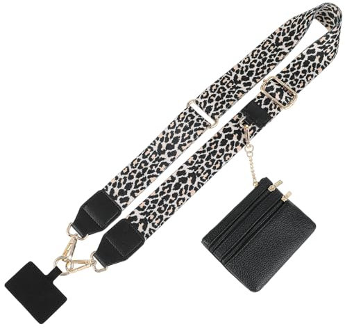 MBAIYO Handykette Universal mit Tasche, Clip and Go Handygurt mit PU Leder Reißverschlusstasche Verstellbares Handy Umhängeband Leopardenmuster Umhängegurt Handyband zum Umhängen Handy Zubehör