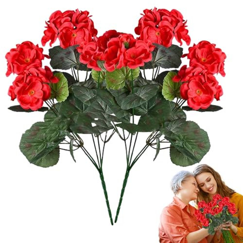 syayw Künstliche Geranien für den Außenbereich, realistisch, für den Garten, Frühlingsdekoration, sonnenbeständig, für Wohnzimmer, Terrasse und Grünflächen, 2 Stück