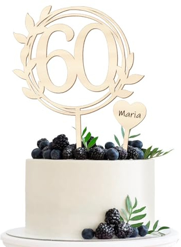 Tortendeko 60 Geburtstag Frau Mann, Cake Topper 60 Geburtstag Deko, Holz Happy 60th Birthday Kuchendeko, Geburtstagsdeko für 60. Geburtstags Frauen Männer Tortendeko
