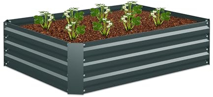 Relaxdays Hochbeet, verzinktes Metall, für Blumen, Pflanzen & Gemüse, HBT: 30x120x90 cm, eckiges Pflanzenbeet, anthrazit