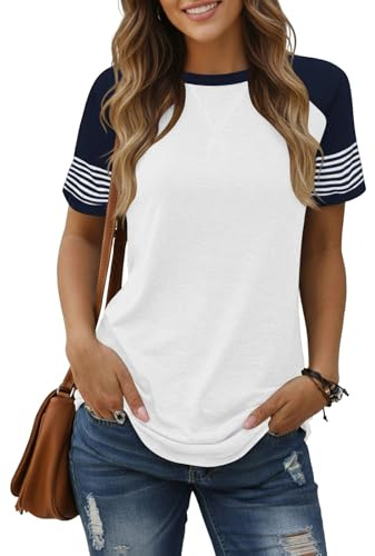 Cuptacc Tshirt Damen Rundhals Farbblock Streifen Casual Locker Kurzarm Top | Streifen,Farbblock,Rundhals,Locker,Bequem,Elegant,Modisch,Leicht,Weich,Stilvoll,Trendy,Klassisch,Alltag