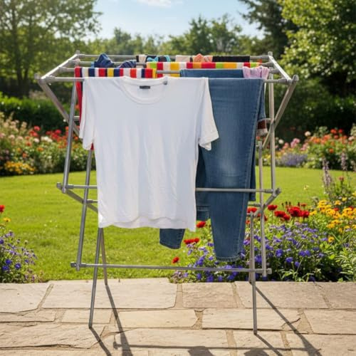 Casabella 3-Tier Clothes Airer, Foldable Iron Drying Rack with 12 Thickened Poles, Heavy-Duty Space Saving Clothes Horse for Indoor & Outdoor Use, 72x37x105cm