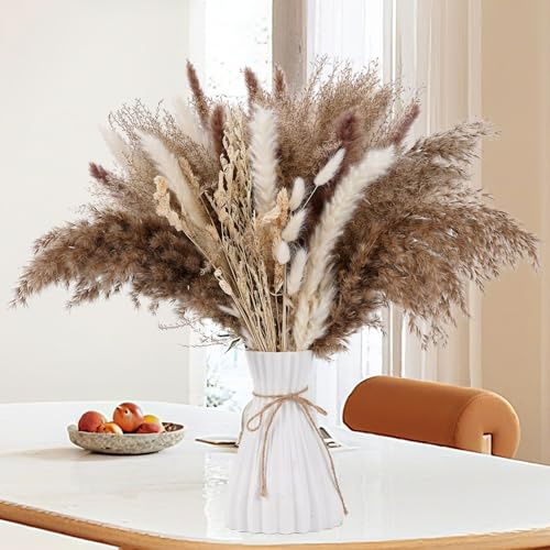 80 Stück Pampasgras Deko Set mit Bunny Tails & Natürlichem Elfengras | Kleines Weißes Pampasgras, Trockenblumen für Hochzeitstischdeko, Rustikale Partys, Boho und Sommer Home Decor
