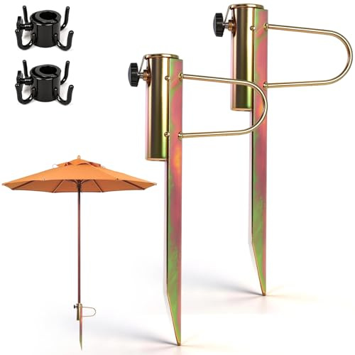 AFEPHE Picchetto per ombrellone a Vite, Confezione da 2 in Metallo Dorato, Supporto per ombrellone da Giardino e Spiaggia, Diametro palo 20-35 mm