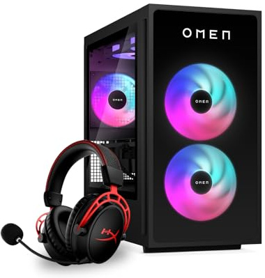 HP Omen 35L Gaming Desktop PC, AMD Ryzen 7 8700F, 32 GB DDR5-SDRAM, 1 TB SSD, NVIDIA GeForce RTX 5070, Tower PC, Windows 11 Home, Schwarzes Metall mit Glas Blende + HyperX Cloud Alpha Wireless Headset