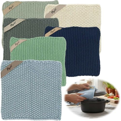 LS-LebenStil Vintage Topflappen 22cm Blau/Blue Mynte Gestrickt 100% Baumwolle Oeko-TEX 100 Kochlappen Topfuntersetzer Dänish Design by Ib Laursen auch für Gastro und Restaurants