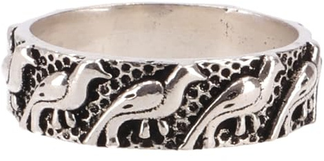 Messing Modeschmuck Ring mit Vogelmotiv, Vintage-Design, silberfarben | Rustikal gehämmert, warm glänzendes Messing, symbolisiert Freiheit und Weitblick.