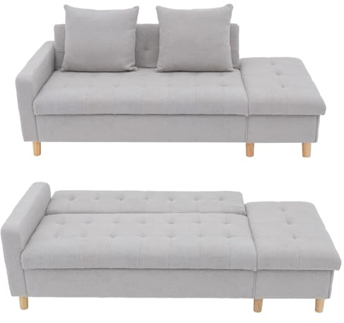 Hroth 3 Seater Sofa with Extended Seat, Storage, Teddy Fleece, Light Grey | Fixed extended seat offers extra room to stretch out, with hidden storage and a 5-position fold-flat backrest.