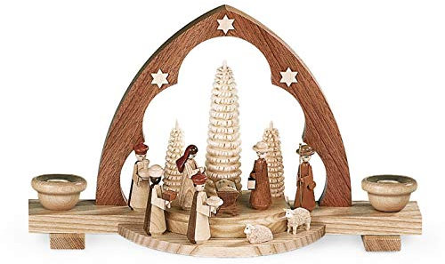 Mueller Schwibbogen Christi Geburt mit Krippe Spitzbogen, Länge 30 cm, natur, original Erzgebirge Seiffen MU 12314