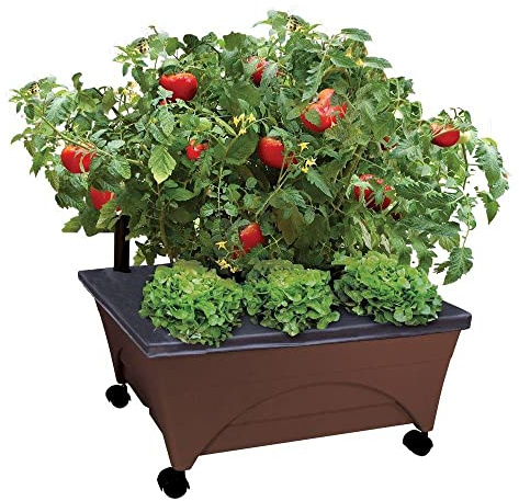 Emsco Group 2345 City Hochbeet Grow Box - Selbstbewässerung und verbesserte Belüftung - Mobile Einheit mit Rollen - Brauner Pflücker