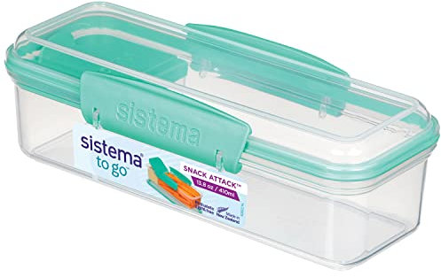 Sistema Snack Attack TO GO Frischhaltedosen | Snackbox mit Fächern | 410 ml | BPA-frei | sortierte Farben | 1 Stück, 19 x 7.8 x 5.85 cm