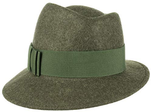 LIERYS Asym Melange Damenhut Wollfilzhut Filzhut Wollhut Hut Damen - Made in Italy mit Ripsband Frühling-Sommer Herbst-Winter - One Size Oliv