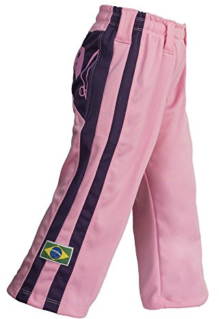 JL Sport Authentic Brasilianische Capoeira Mädchen Kampfsport Hose (Rosa mit Berimbau Aufdruck Along Rückseite) - Rosa, 11-12 Years